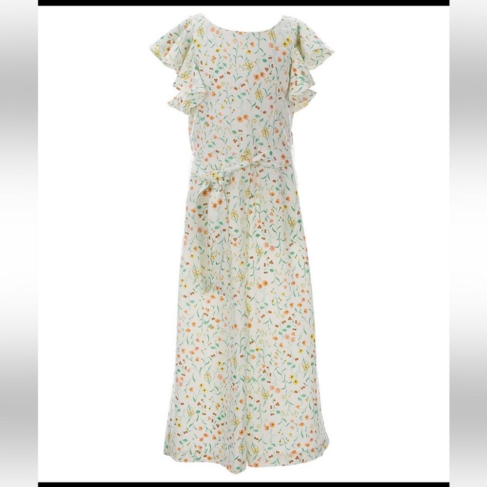 Gianni Bini Girls White Floral Ruffle-Sleeve Cropped Jumpsuit Sz 8